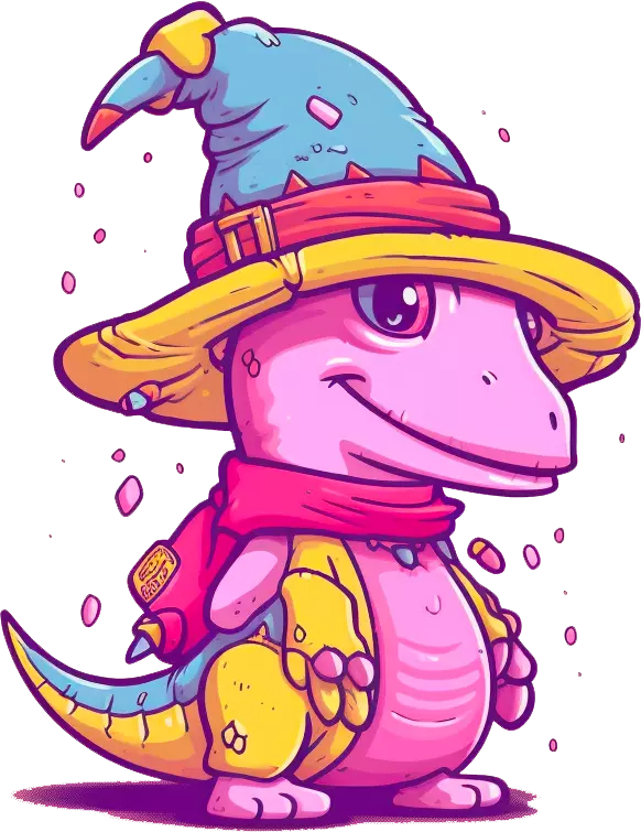 dino with wizard cap like vivi of final fantasy 9